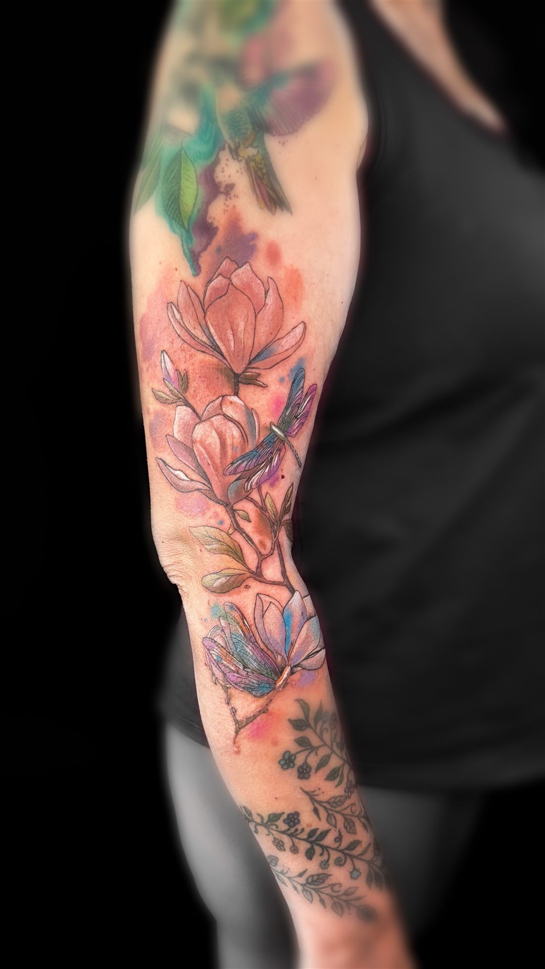 Watercolor flowers illustrative tattoo